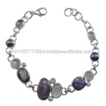 Natural Charoite Perla Piedra De Luna De Piedra De Luna De Piedra Y Plata De Ley 925 Pulsera De Diseño